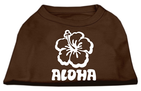 Aloha Flower Screen Print Shirt Brown XS